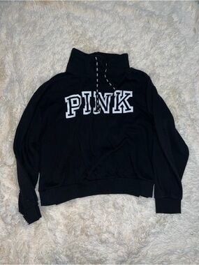 PINK Victoria's Secret Black Funnel-Neck Pullover with White Logo